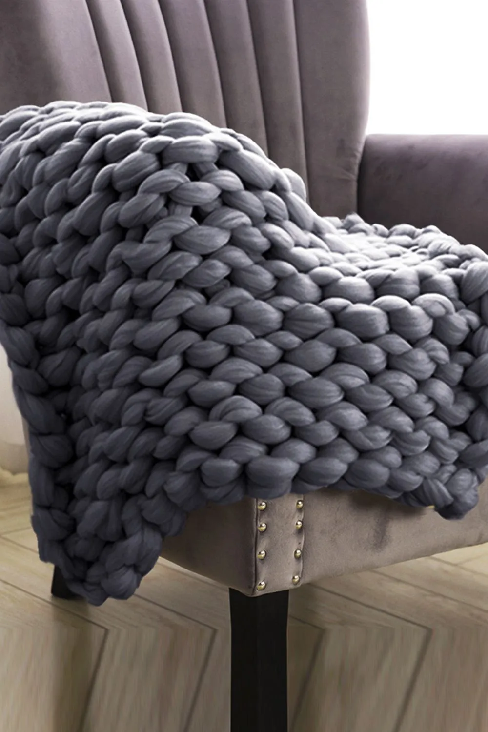 Living and Home 60 x 60cm Chunky Knit Throw Blanket in Mid Grey