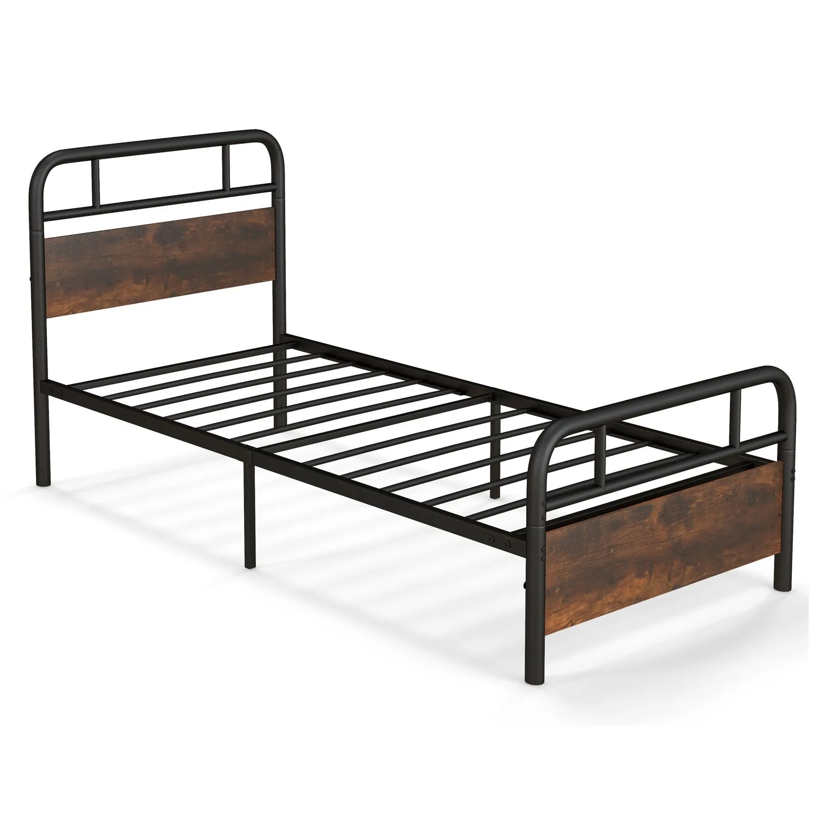 Costway Single Size Bed Frame Platform Metal Slats Support Bed W/ Industrial Headboard in Black