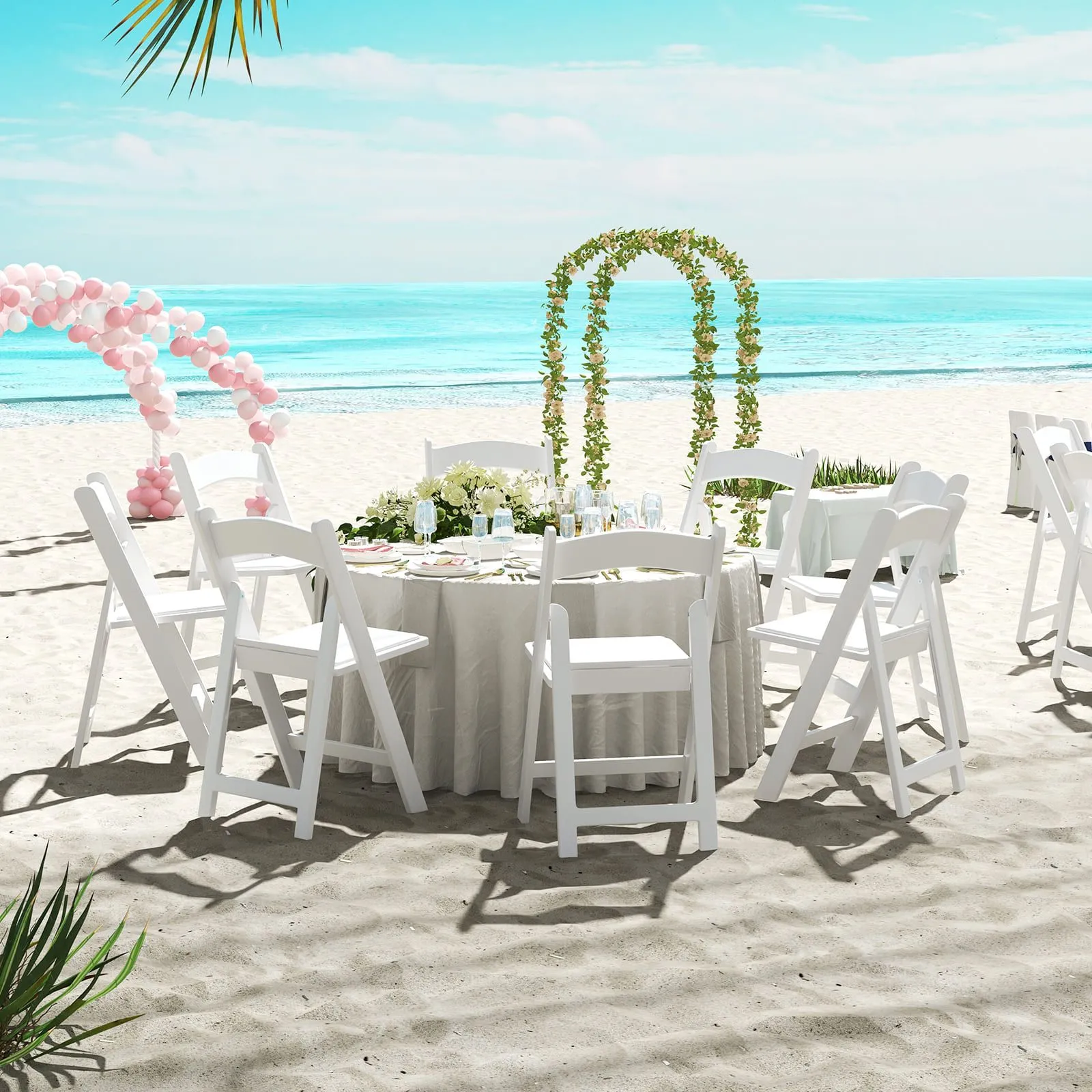 Costway 4 Pack Folding Chairs Dining Chair Set w/ Padded Seat & Back in White 5