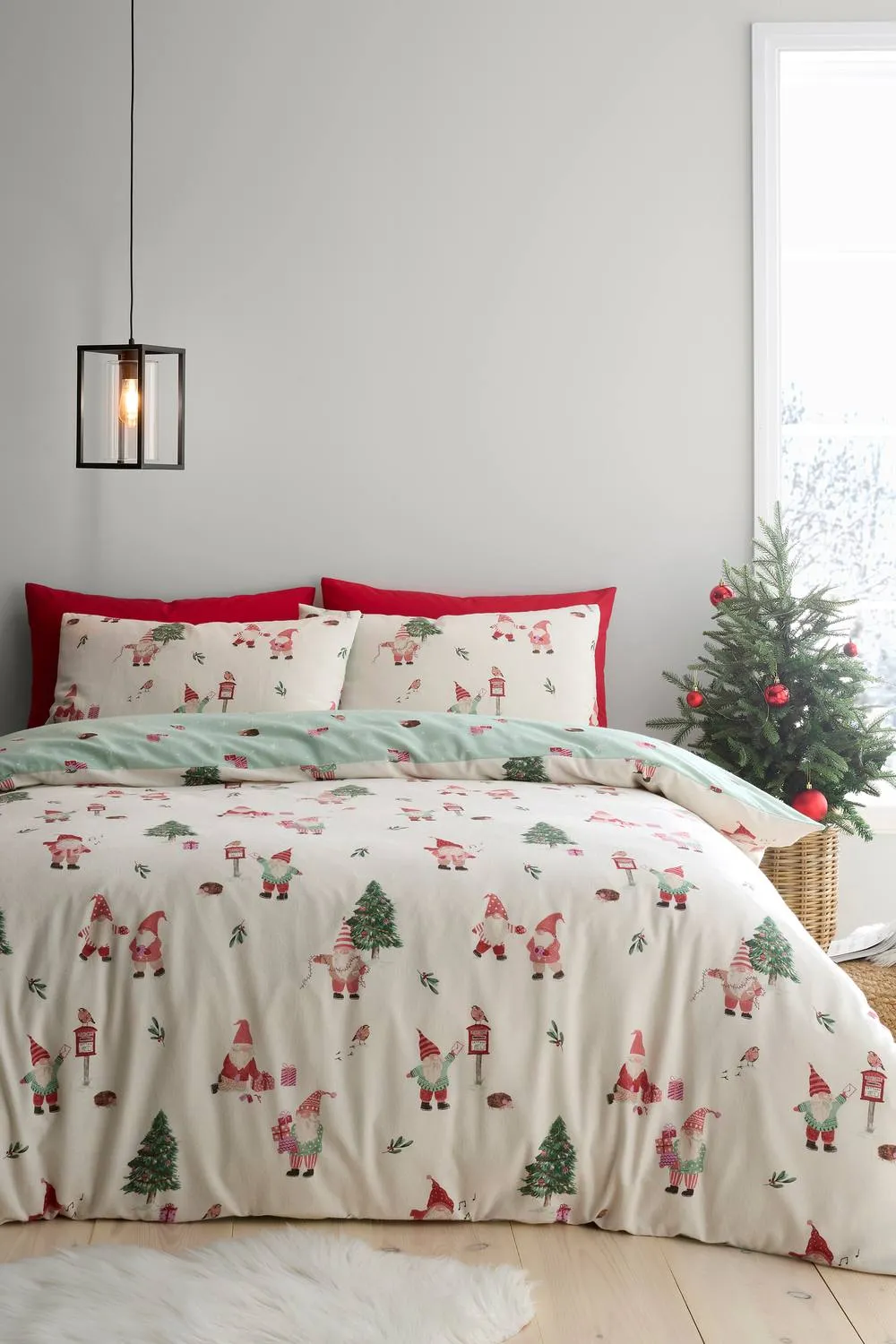 Fusion 'Christmas Gonks' Brushed Cotton Festive Duvet Cover Set in Natural