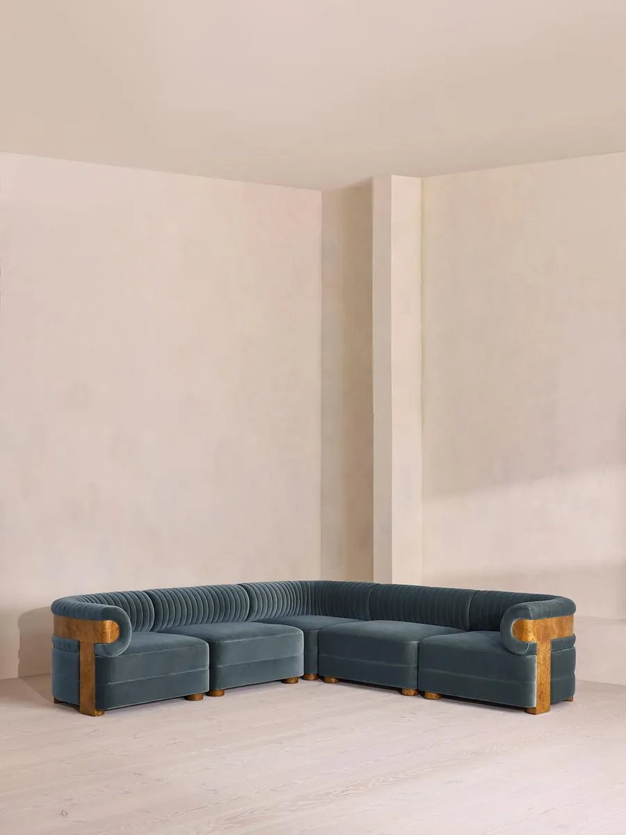 Caleb Modular Corner Sofa, Velvet, Grey Blue, Dark Burl