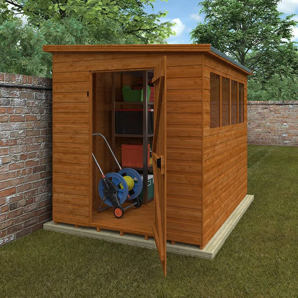 Buttercup Farm 8 x 6 Feet Lean-To Pent 12mm Shed - Solid Wood/Softwood/Pine in Burnt Orange 5