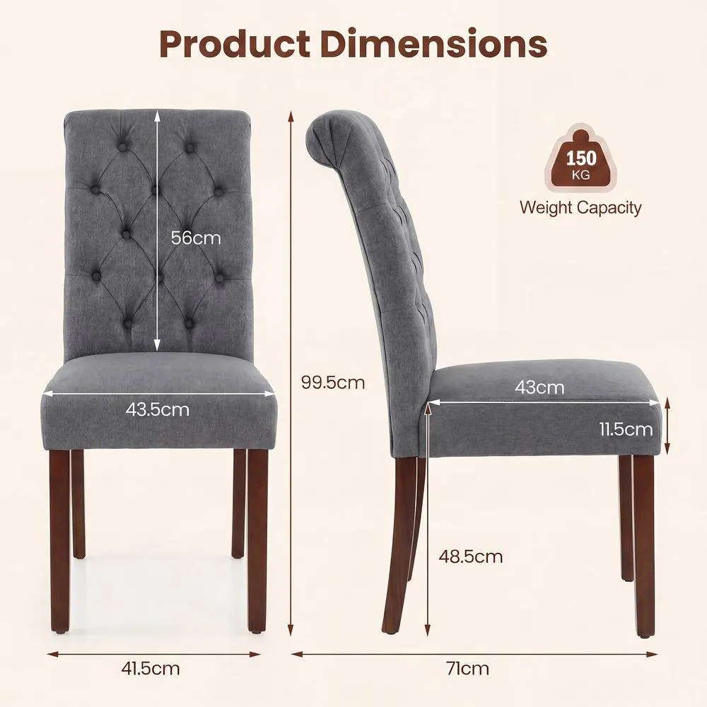 Costway Upholstered Dining Chairs Set of 2 Button Tufted Chairs w/Padded Seat in Grey 2