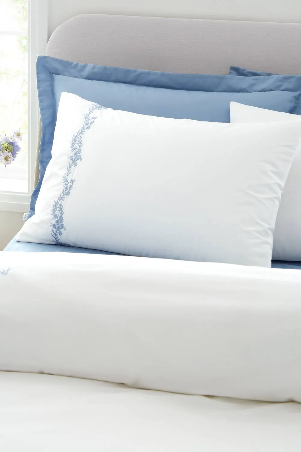 Bianca 'Camille Embroidered Floral' 200 Thread Count Cotton Duvet Cover Set in Blue 2