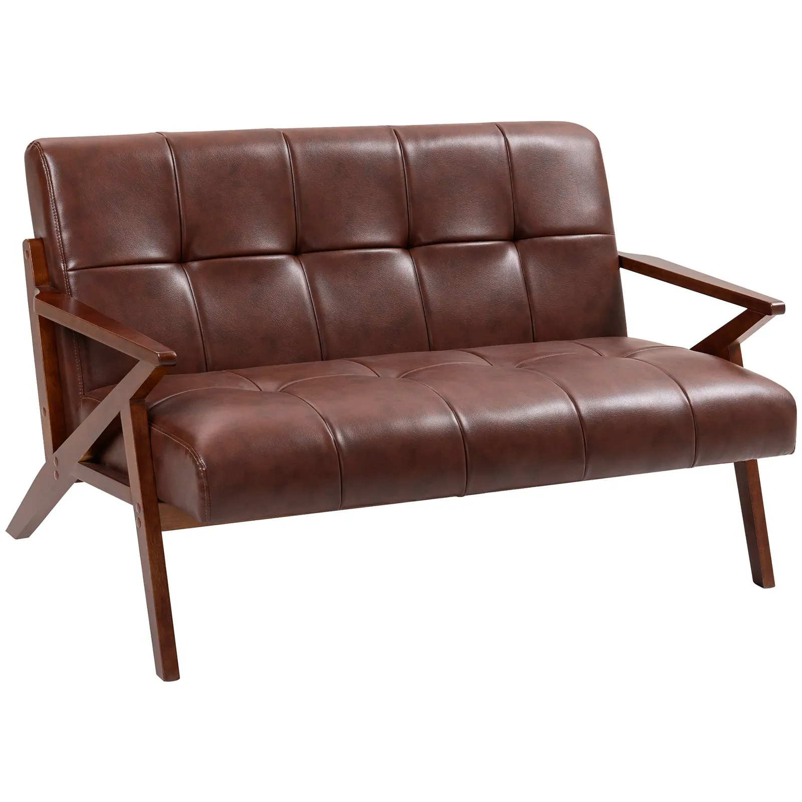 HOMCOM Compact Small Sofa with Solid Wood Frame, Vintage 2 Seater Sofa Brown 2