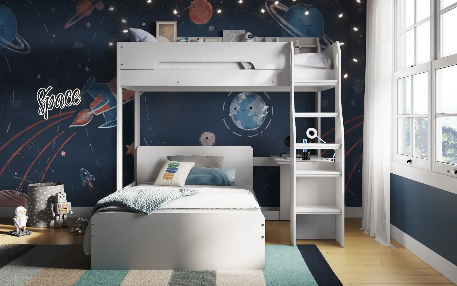 Flair Cosmic L Shaped Triple Bunk Bed in White 4