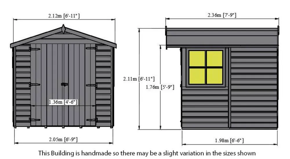 Shires Alderney Double Doors Tongue & Groove Garden Shed Workshop 7x7 ft in Light Tan 2