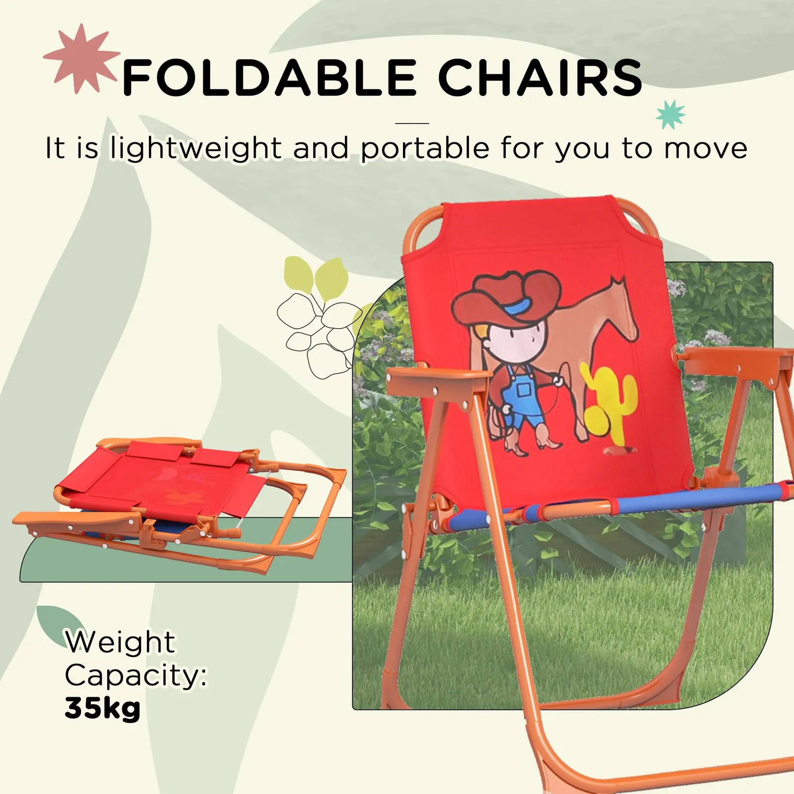 OUTSUNNY Children Table & Chair Set Outdoor Garden Furniture Set w/ Cowboy Theme 4
