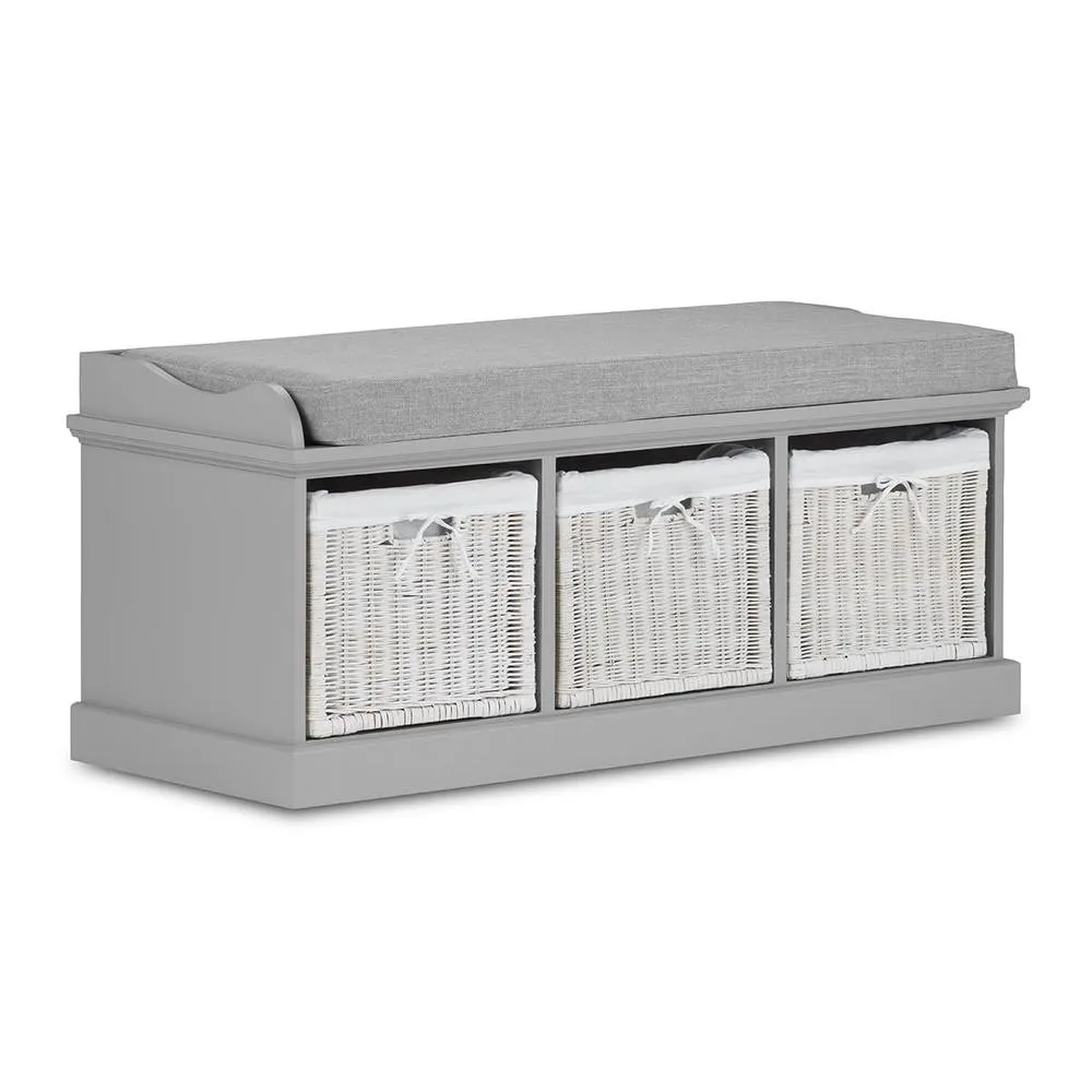 Statement Furniture Tetbury 3 White Wicker Basket & Grey Cushion Hallway Set in Light Grey 3