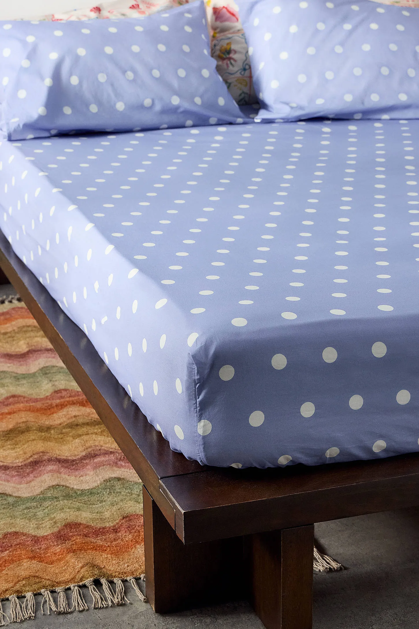 Blue Polka Dot Fitted Sheet & Pillowcase Set - Blue 4