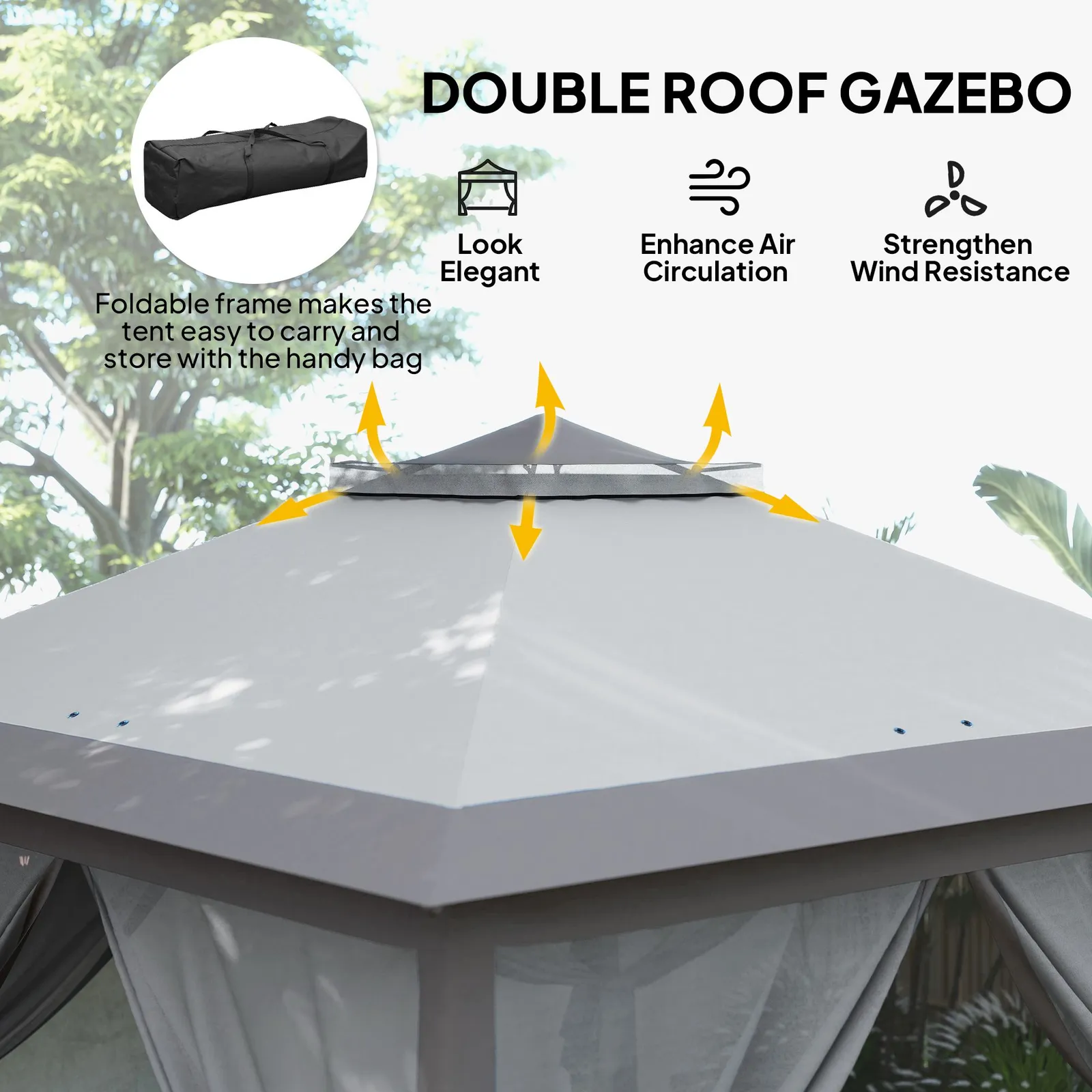 OUTSUNNY Pop Up Gazebo Height Adjustable Canopy Tent w/ Carrying Bag in Grey 4