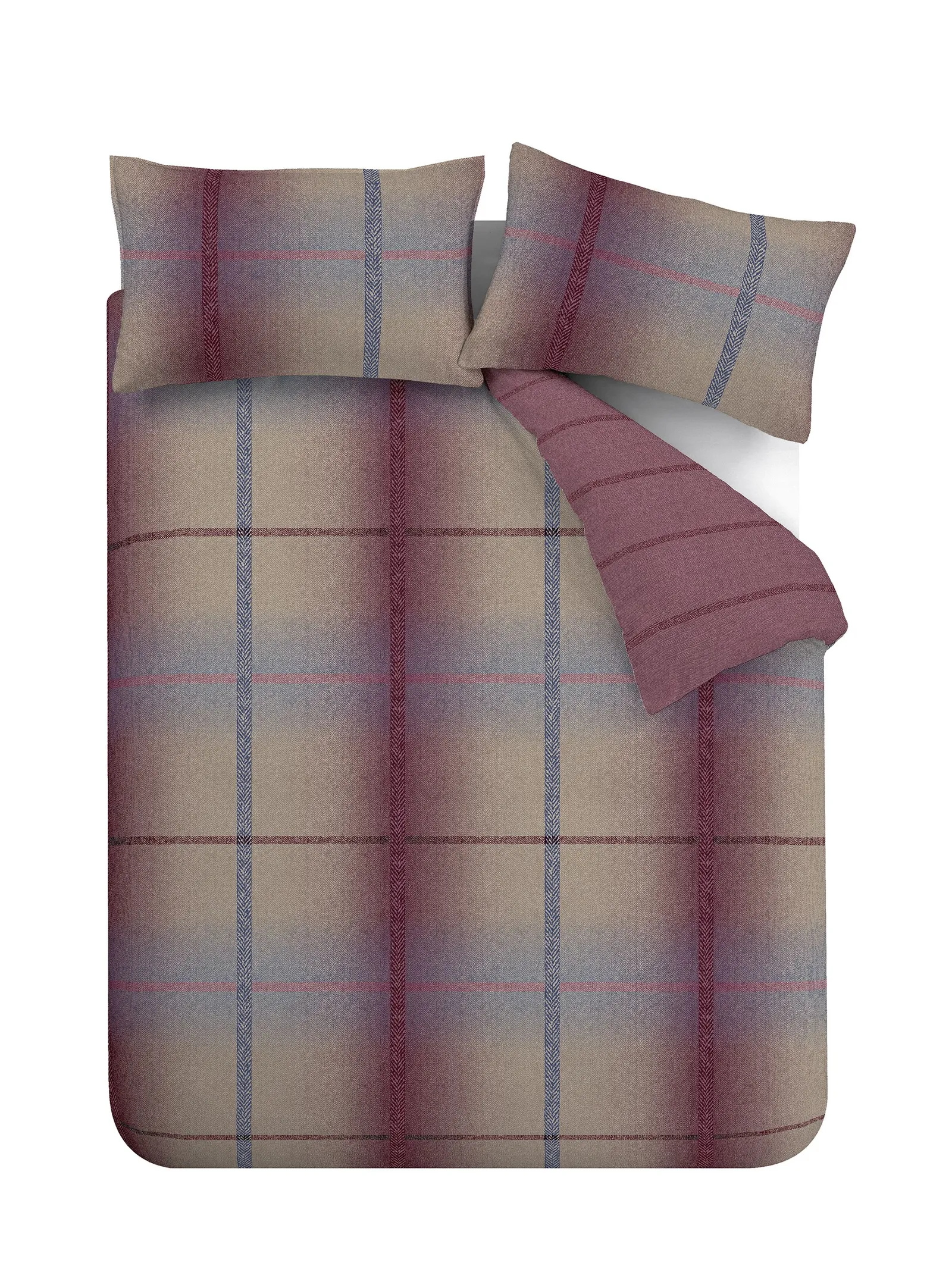 Catherine Lansfield Melrose Tweed 100% Brushed Cotton Duvet Cover & Pillowcase Set in Plum 5