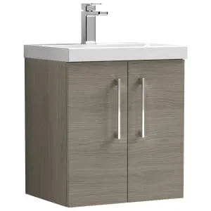 Nuie Arno Solace Oak Wall Hung 2 Door Vanity Unit & Basin - 579 x 510mm