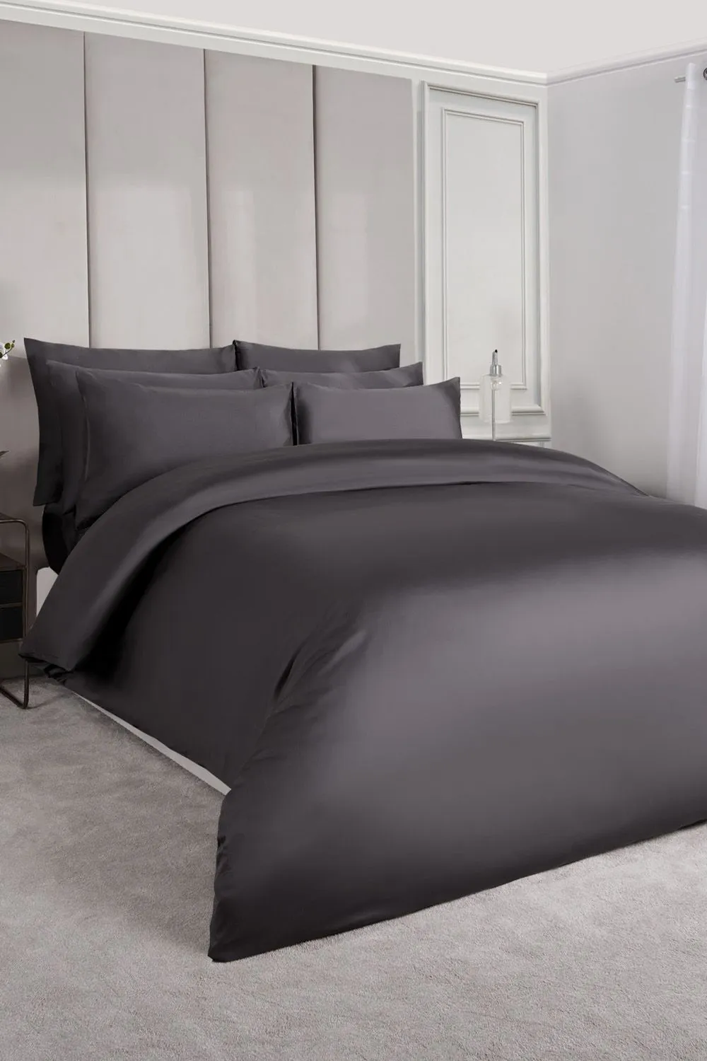 OHS 220 Thread Count Hotel Luxury Premium Quality Cotton Soft Duvet Cover Set in Charcoal