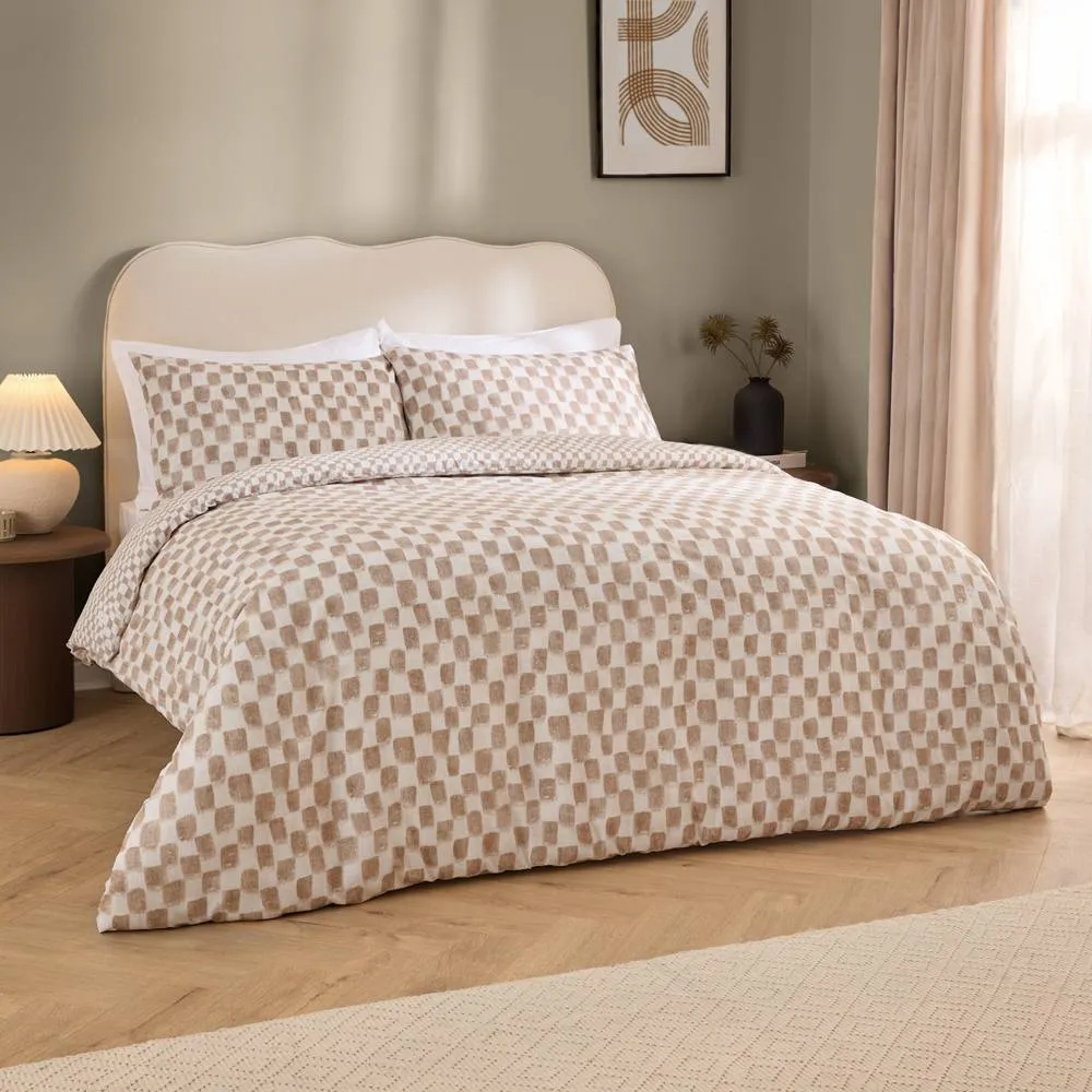 HOEM Nyhavn Checkerboard Reversible Duvet Cover Set in Tan