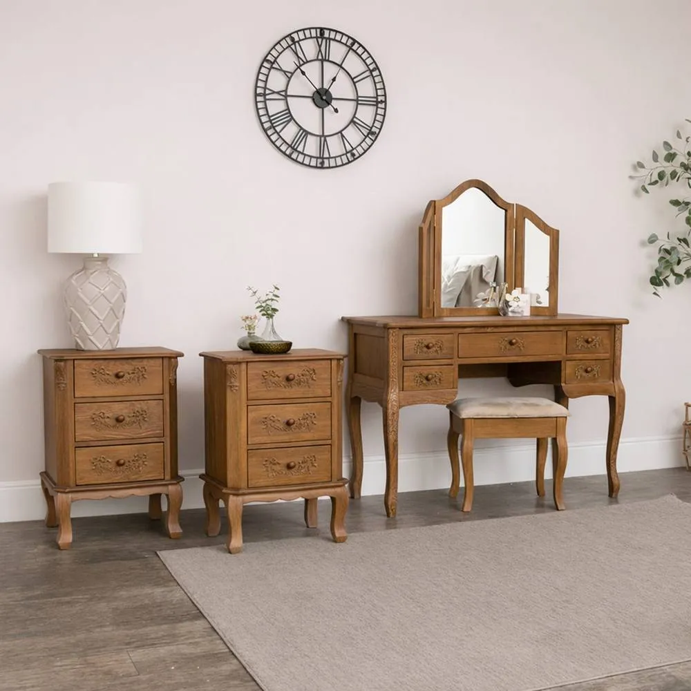 Melody Maison Dressing Table Setl & Pair of Bedside Tables - Pays Du Bois Range in Brown