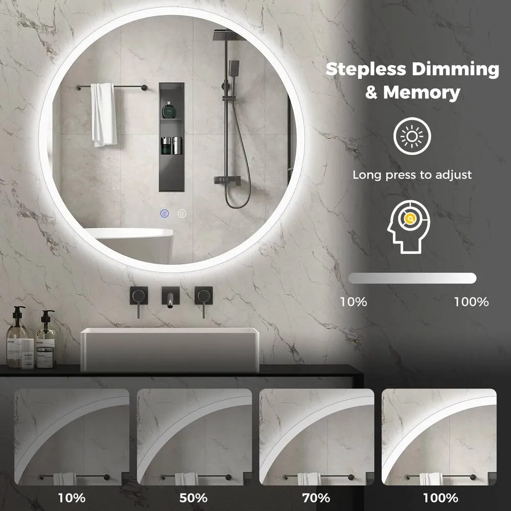 Costway 70 CM Round LED Bathroom Mirror with 3 Light Colors in Silver 2