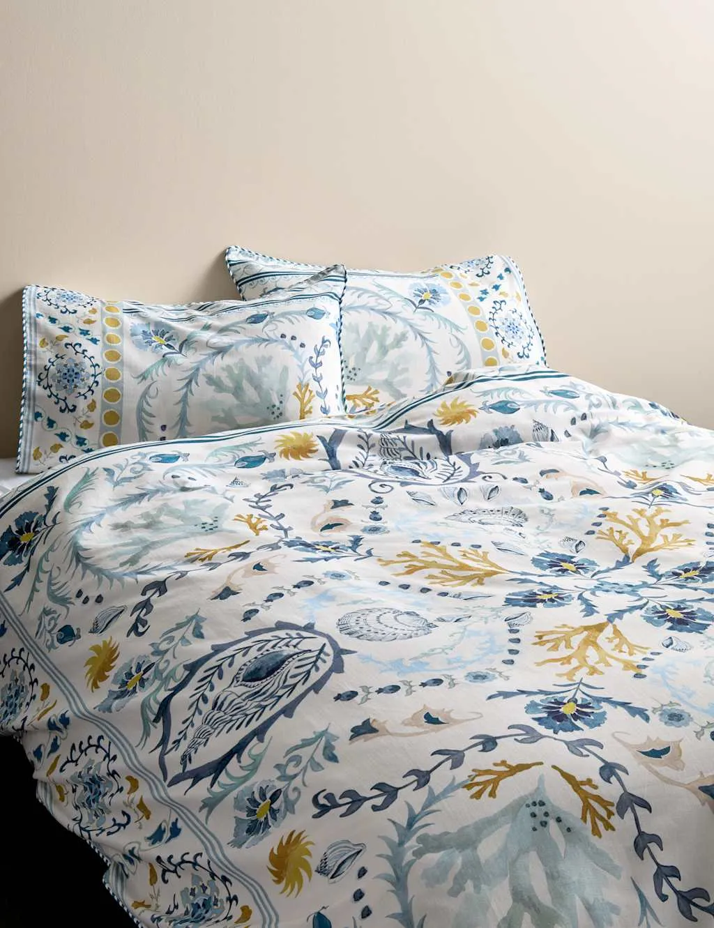 M&S Pure Cotton Coastal Suzani Bedding Set Blue Mix