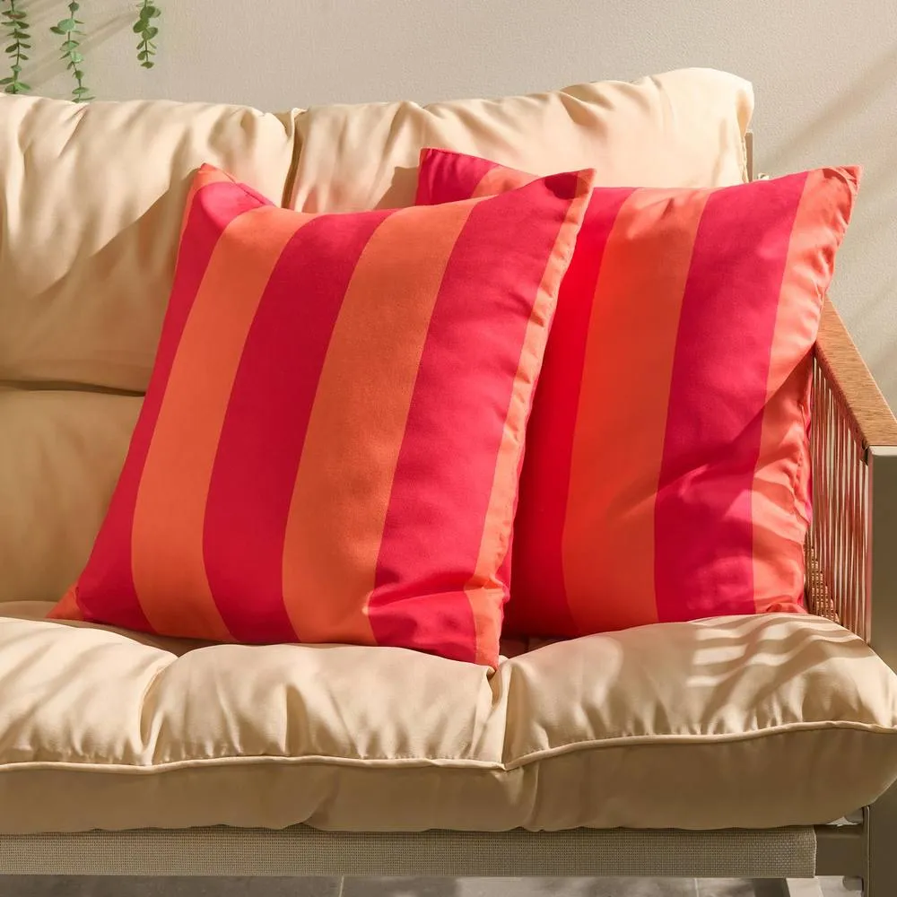 OHS 2 x Stripe Garden Cushion Covers Outdoor Water Resistant in Bright Pink