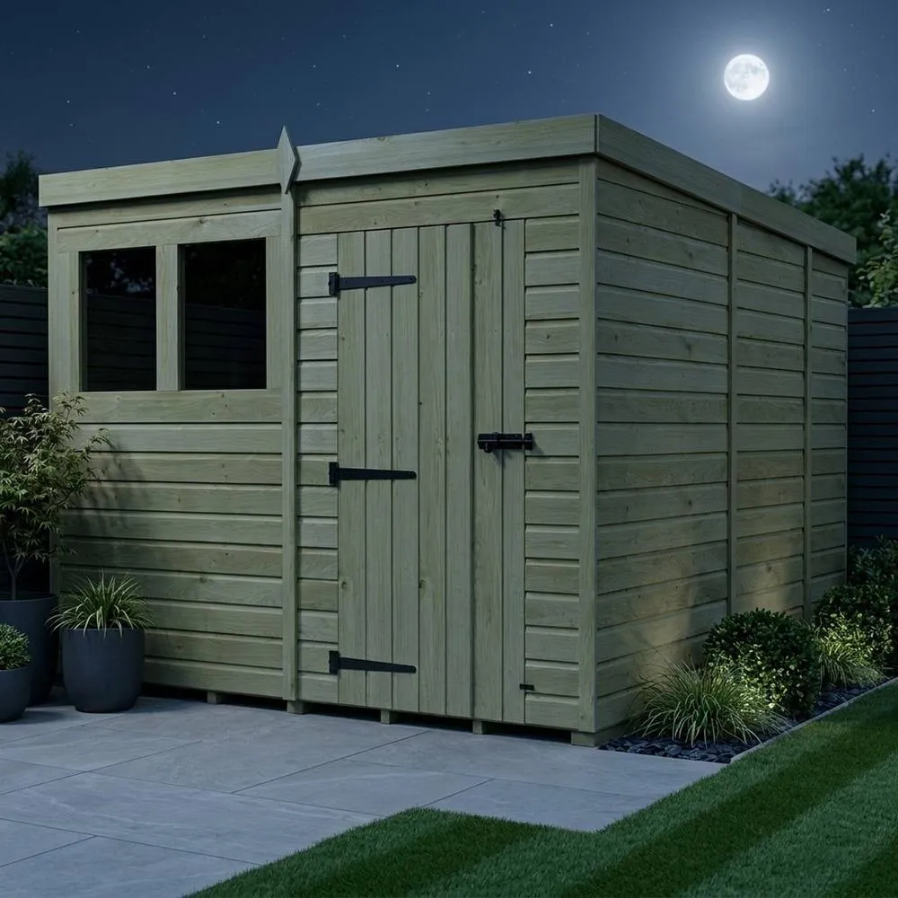 Buttercup Farm 8ft x 9ft Pent Garden Shed Single Door With Windows - Timber in Brown 3