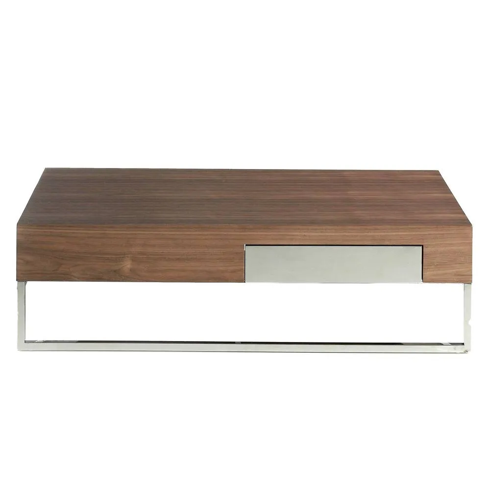 Angel Cerda Walnut Veneer Rectangular Coffee Table with Chrome in Brown 2