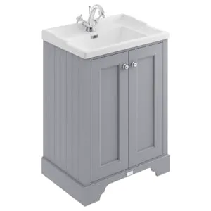 Bayswater Victrion Plummett Grey Traditional Freestanding Vanity Unit & White Recessed Basin - 600mm