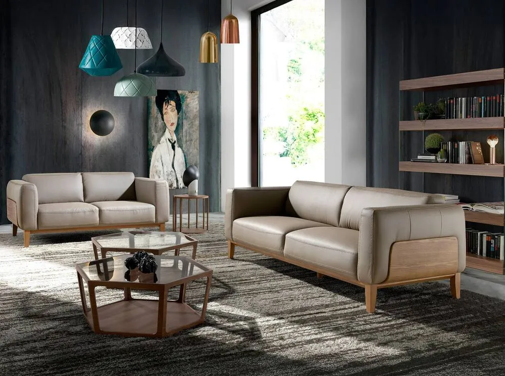Angel Cerda Mink Cowhide Leather 2-Seater Sofa with Walnut Legs in Taupe 4