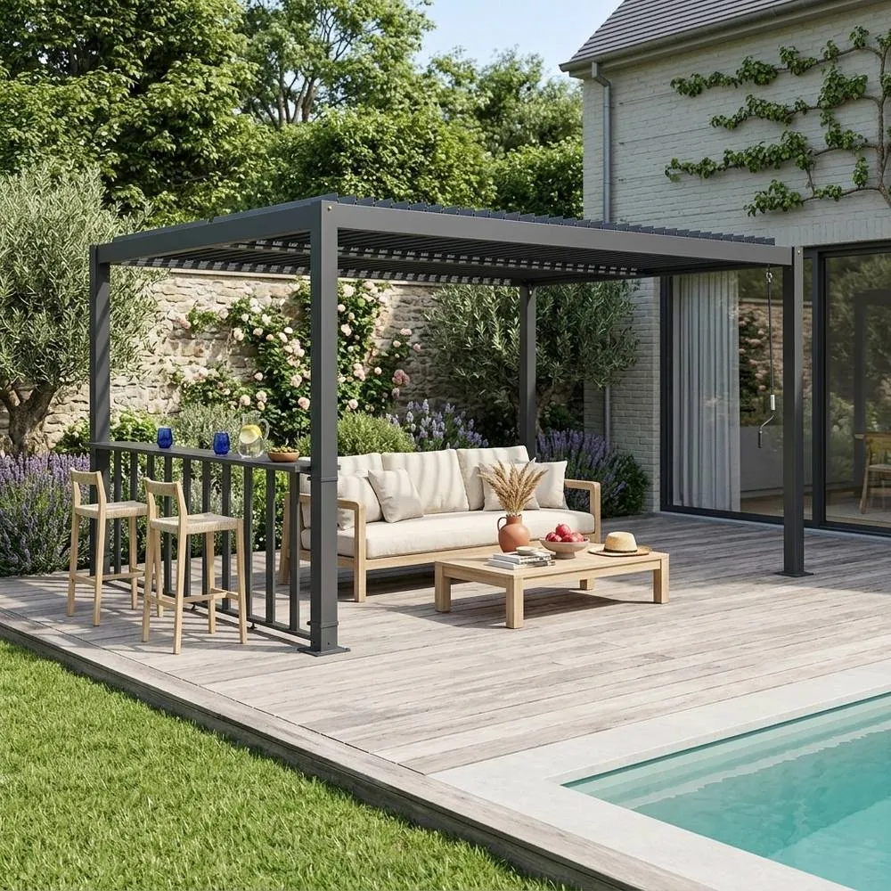sweeek Louvered pergola 4x3m & 3m narrow counter in Dark Grey