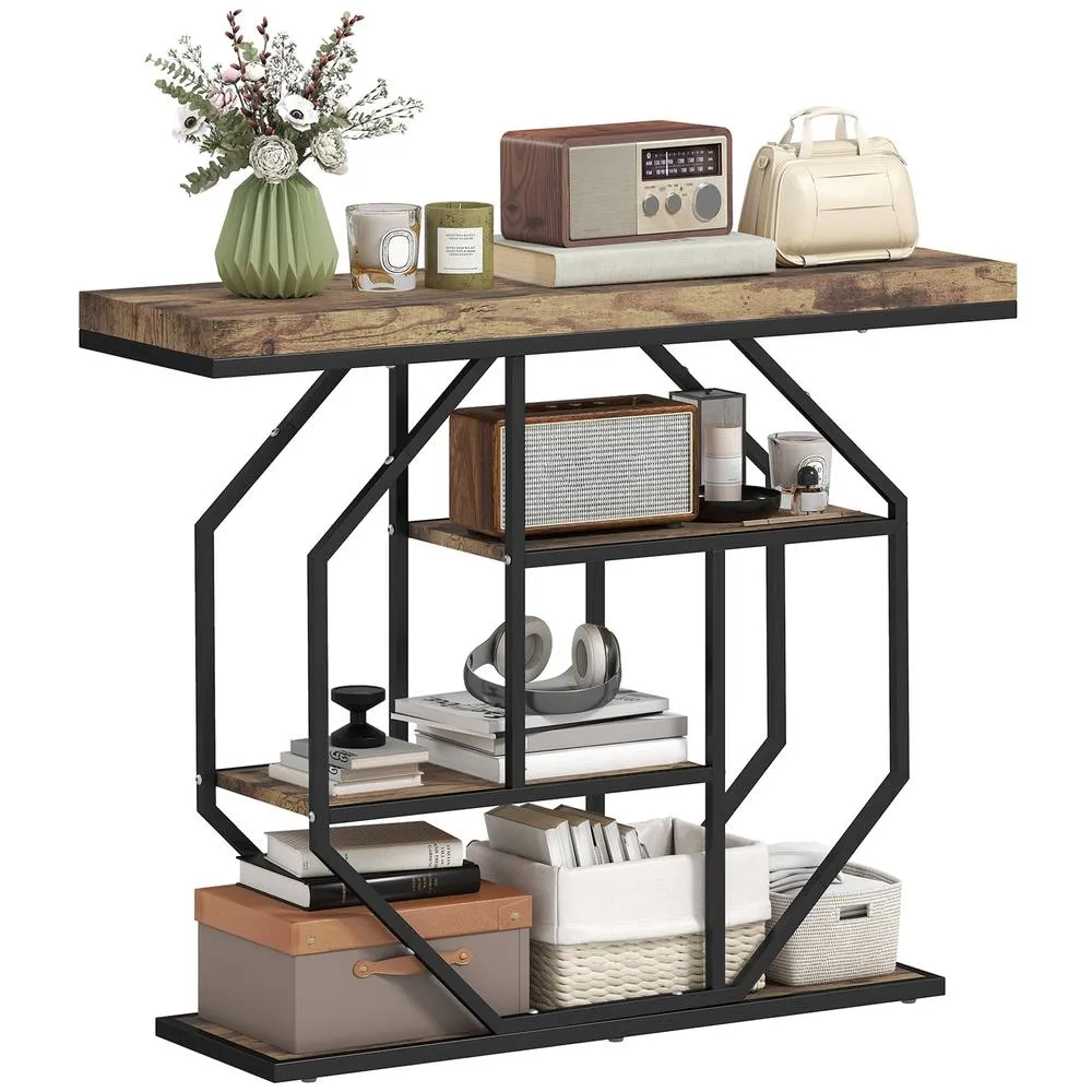 HOMCOM Industrial Console Table, Hallway Table with 4-Tier Shelves in Brown 2
