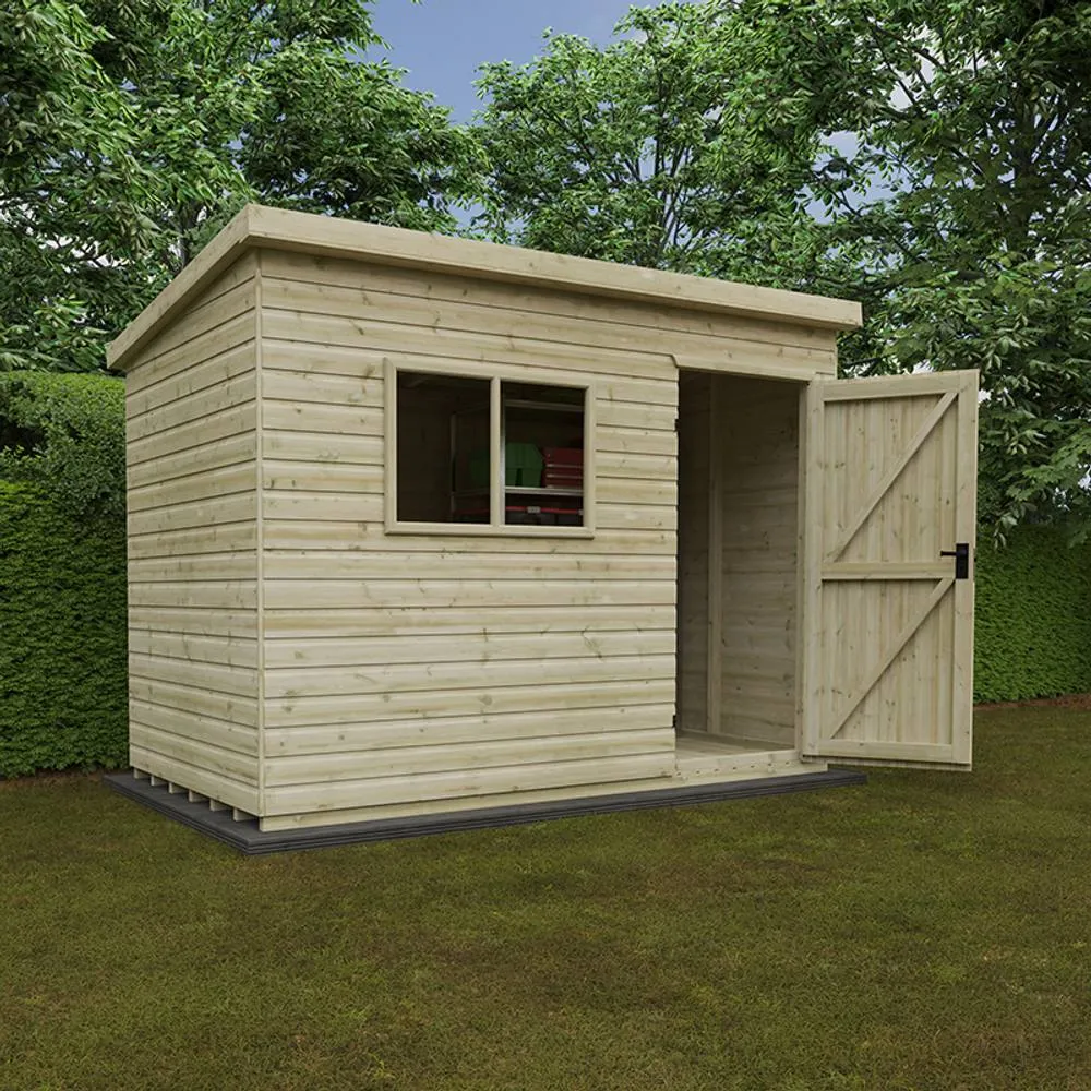 Buttercup Farm 10 x 6 Feet Tanalised Deluxe Pent 16mm Shed - Solid Wood/Softwood/Pine in Green 2