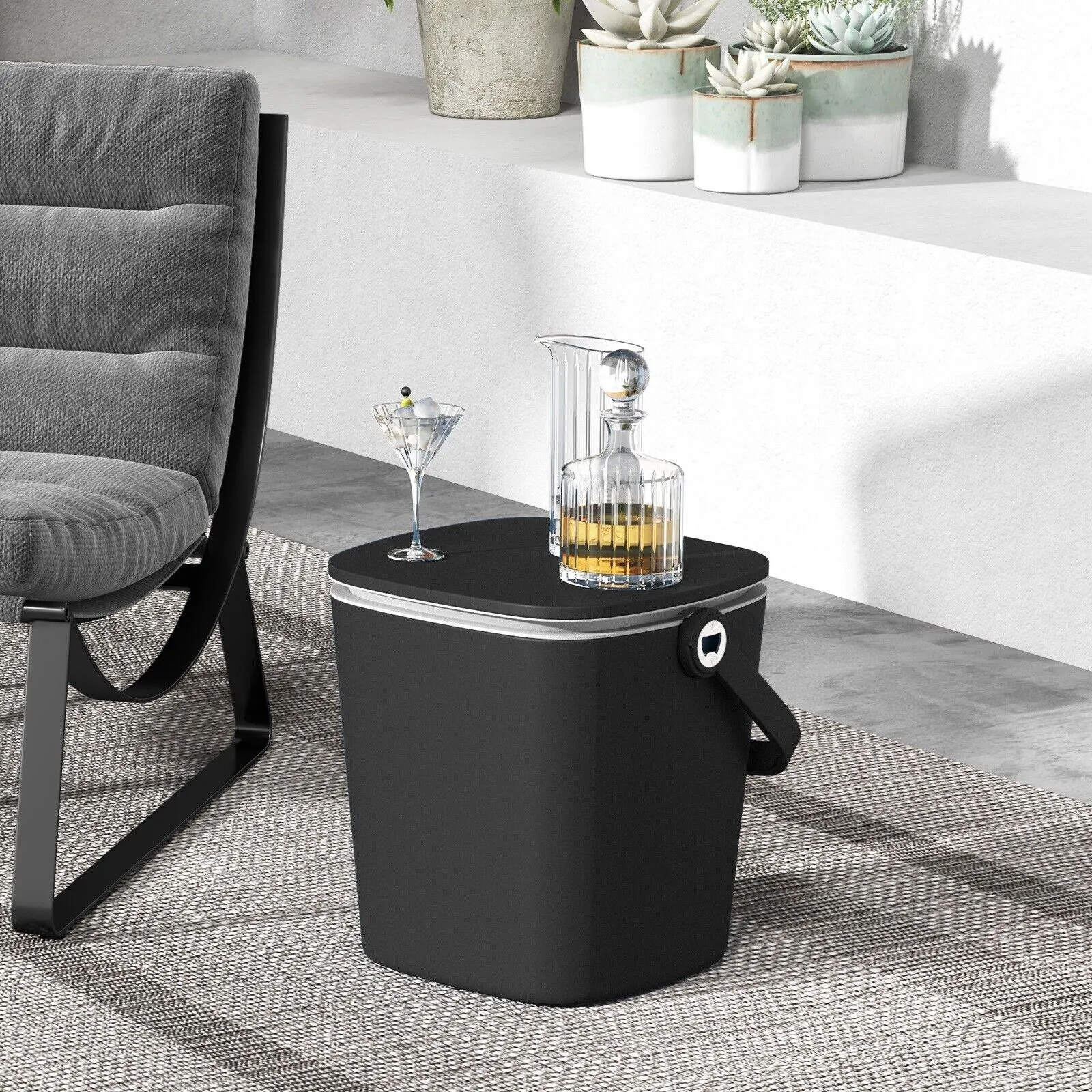 Costway 15 L Outdoor Cool Bar Table Patio Cooler Side Table with Lift Top Lid in Black 3