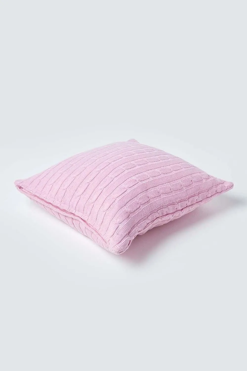 Homescapes Cotton Cable Knit Cushion Cover, 45 x 45 cm in Pink 3