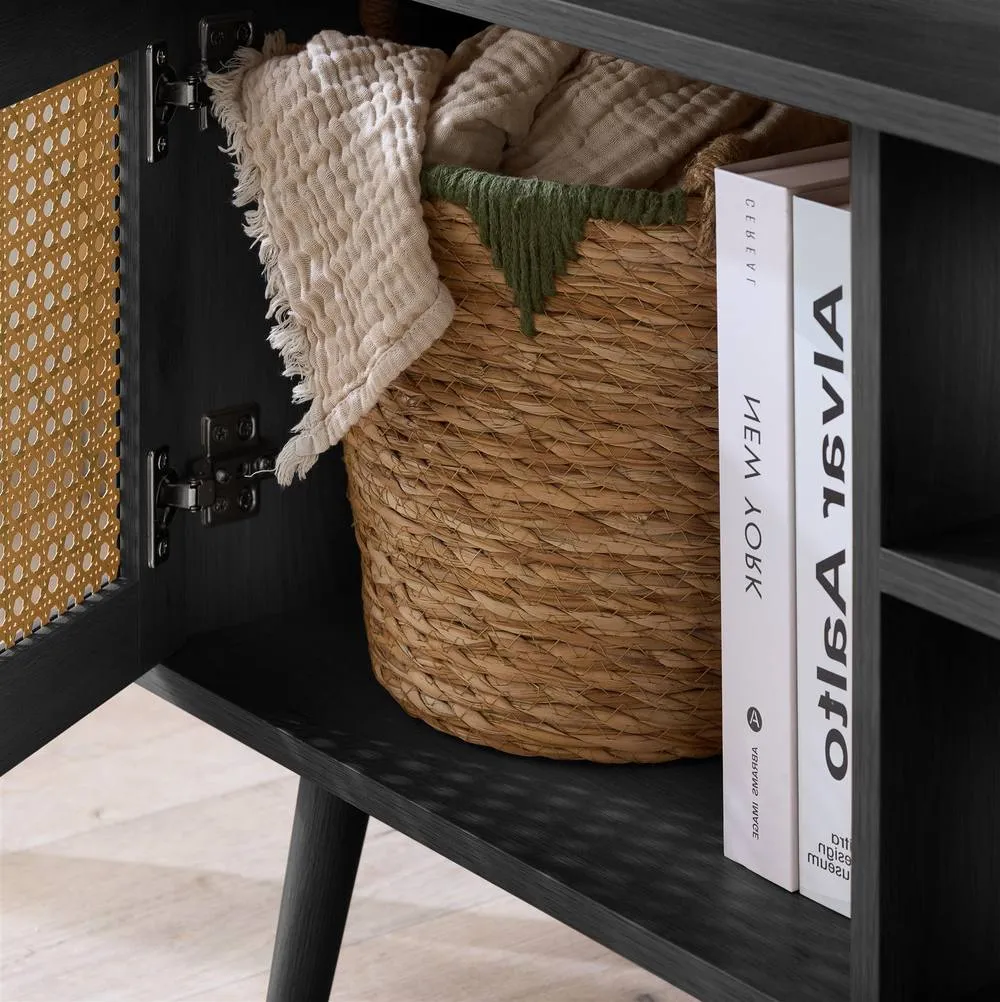 Birlea Croxley Small TV Unit Black Rattan Entertainment Stand 4