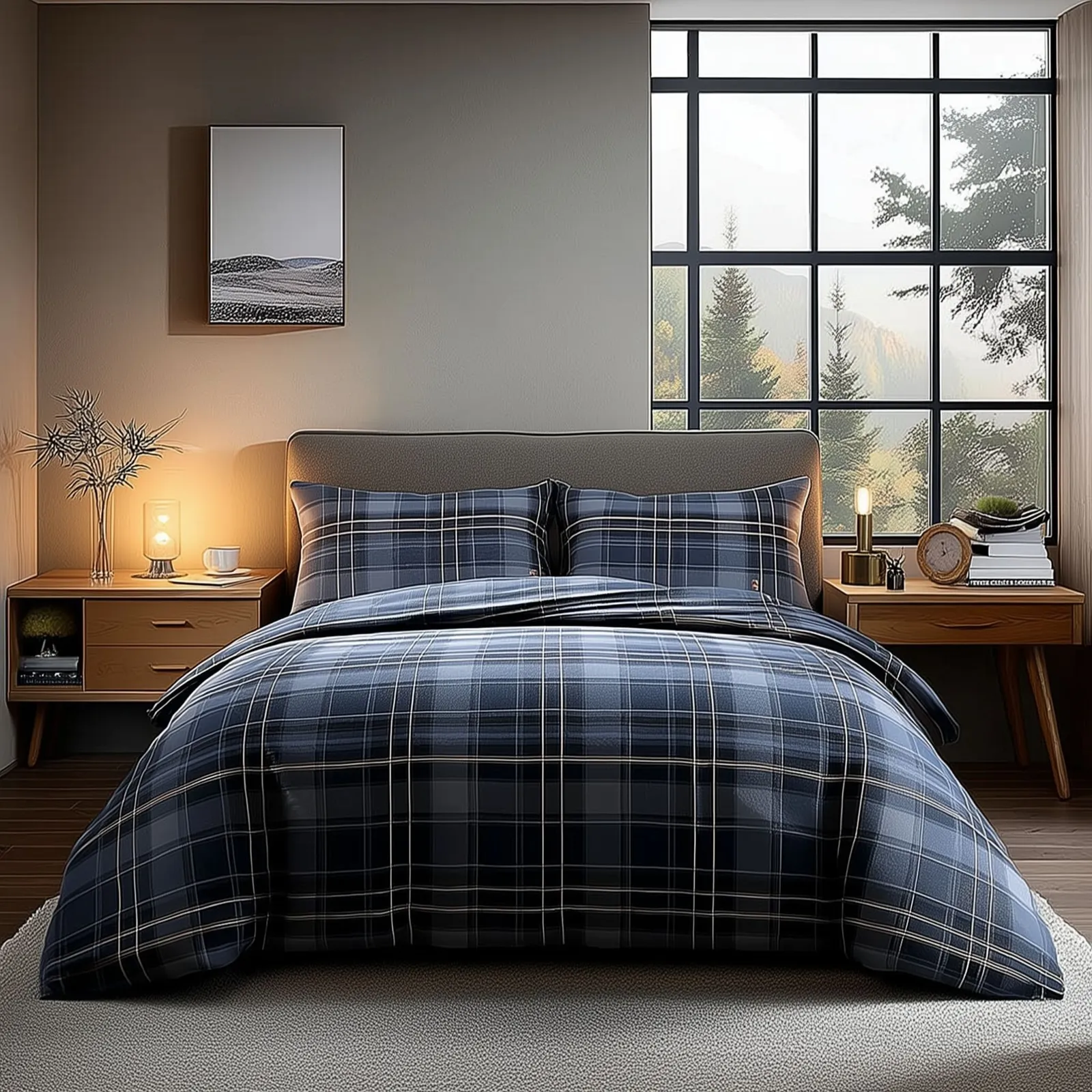 Snug City Duvet Cover & Pillowcase Set Indigo Tartan Check Design Polycotton Bed Linen