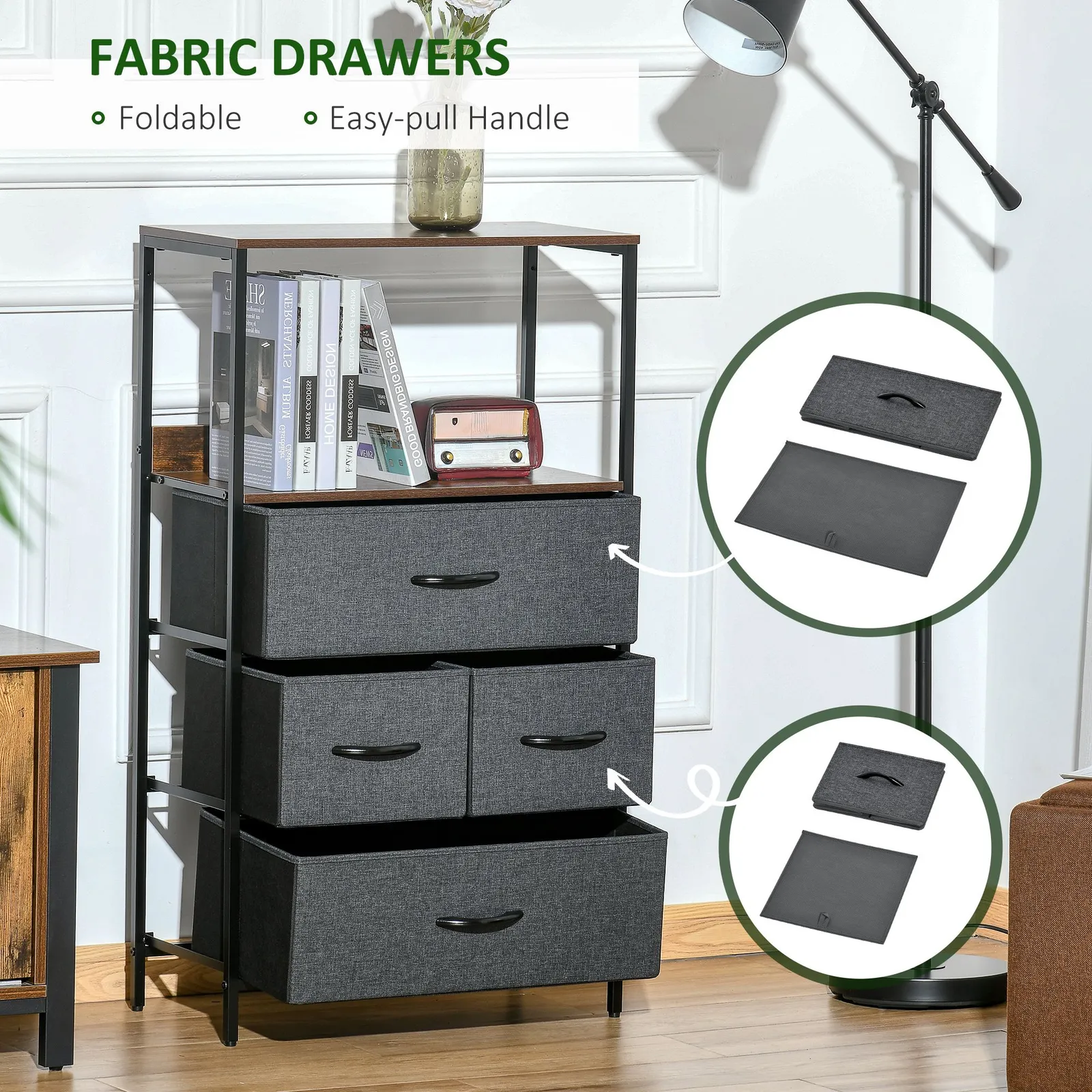 HOMCOM Drawer Storage Chest Unit Home w/ Shelves Home Living Room Bedroom in Black 6