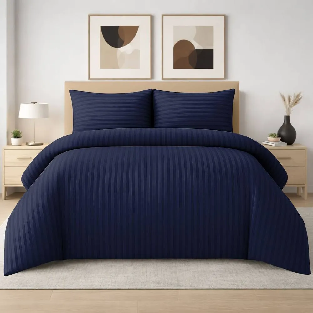 Grace 4 Pack Duvet Cover Set Modern Stripe Design Bedding Sets in Navy