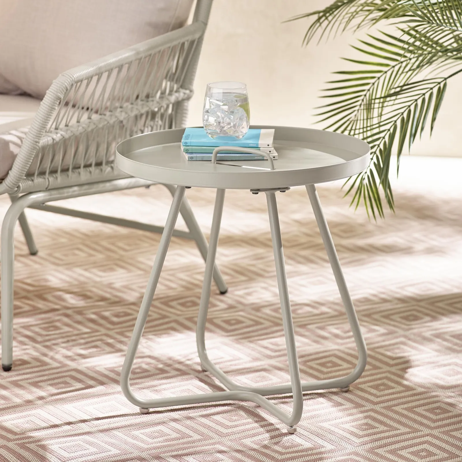 FurnitureboxUK Lyon Metal Outdoor Round Side Table in Cream