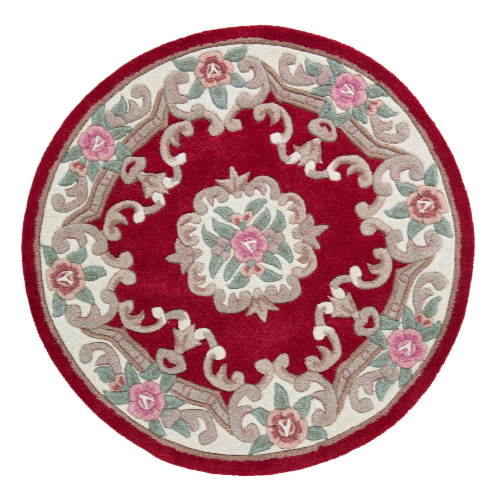 Lotus Premium Aubusson Circle Rug Red