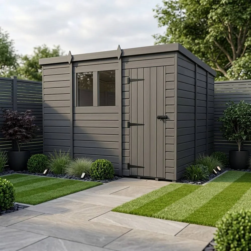 Buttercup Farm 11ft x 9ft Composite Pent Garden Shed Single Door With Windows - Grey 2