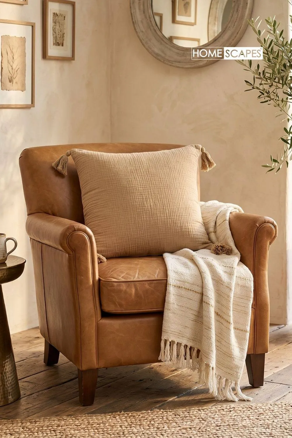 Homescapes Pure Handmade Cotton Muslin Cushion with Cover - 45 x 45 cm in Beige 2