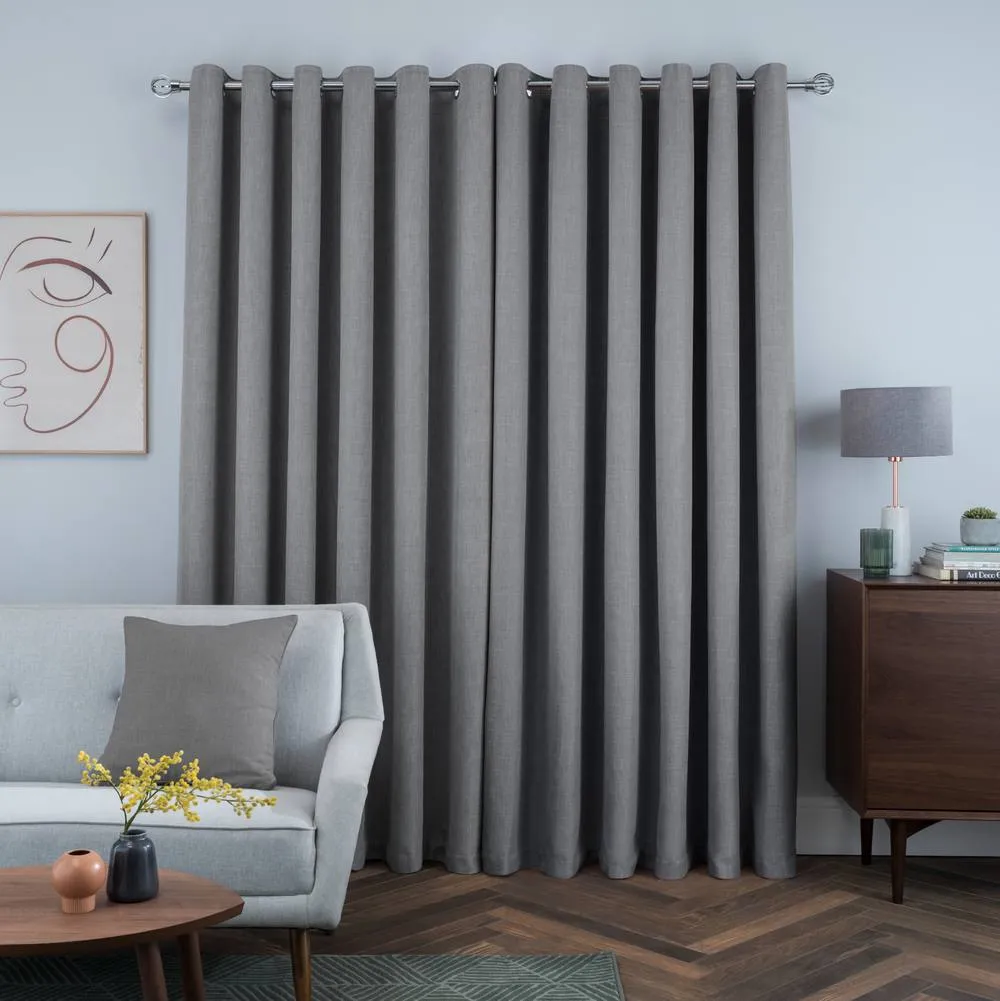 Smart Living Luxury Linen Look Eyelet Blackout Lined Curtains - 2 Panels in Charcoal 2