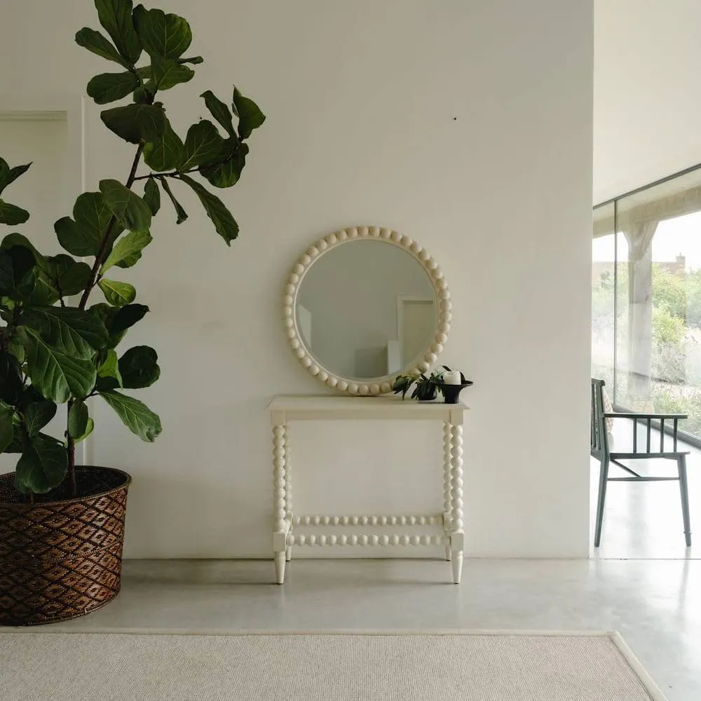 Statement Furniture Cromwell Round Wall Mirror with Bobbin Design Wooden Frame 77cm in Cream 3