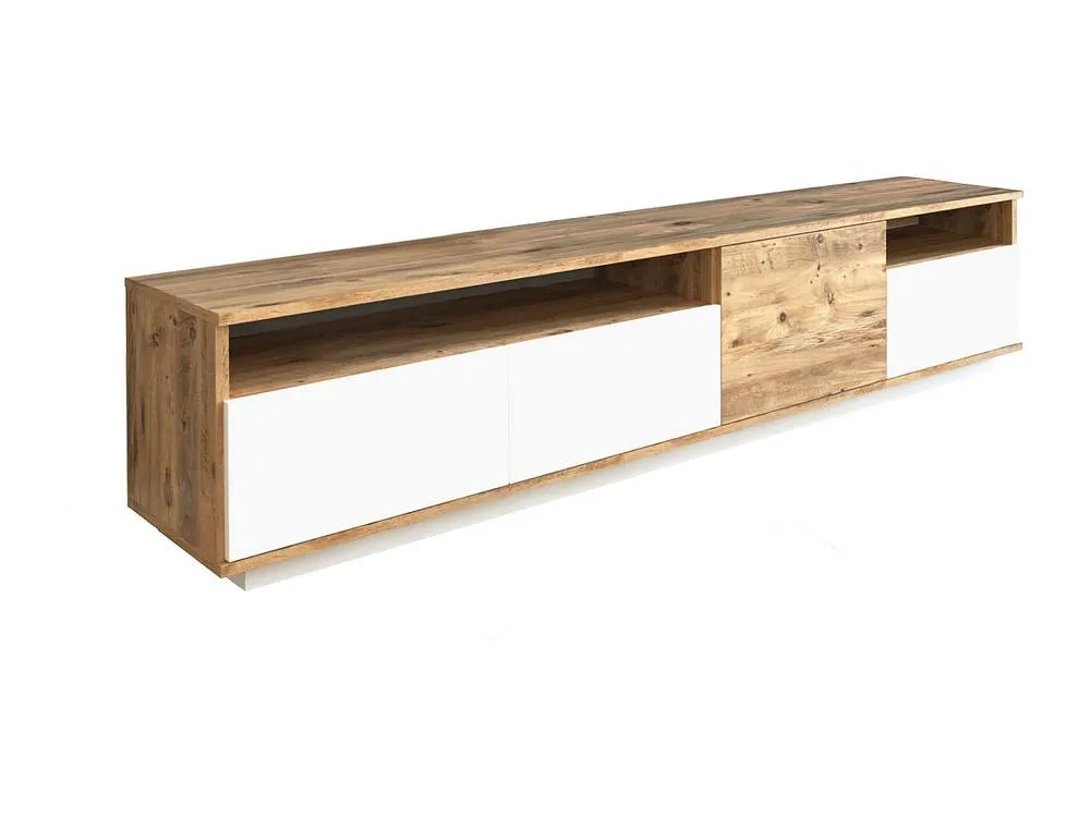 Vente-unique TV Unit With 4 Doors & 2 Shelves - Light Natural & White - CEDONA in Light Oak 2