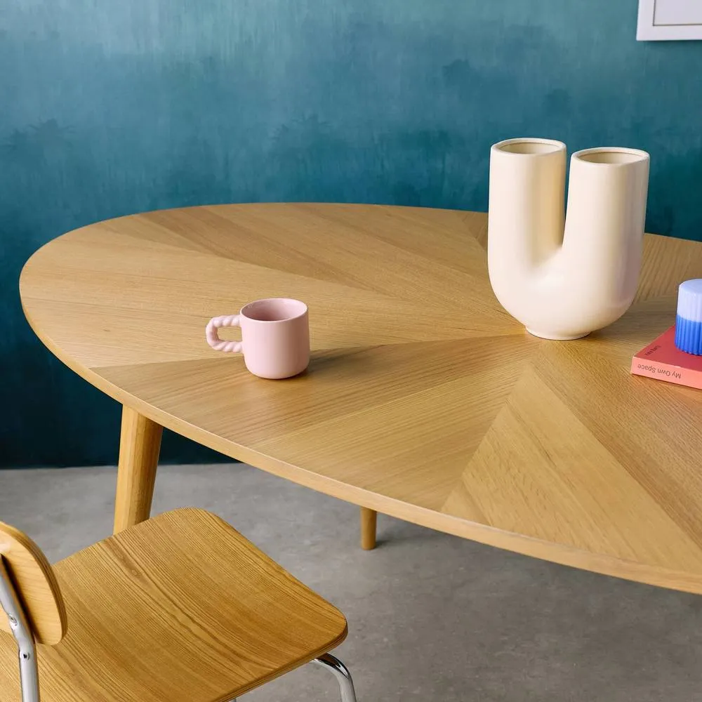 sweeek Oval dining table rubber wood & oak veneer 6 places in Beige 5