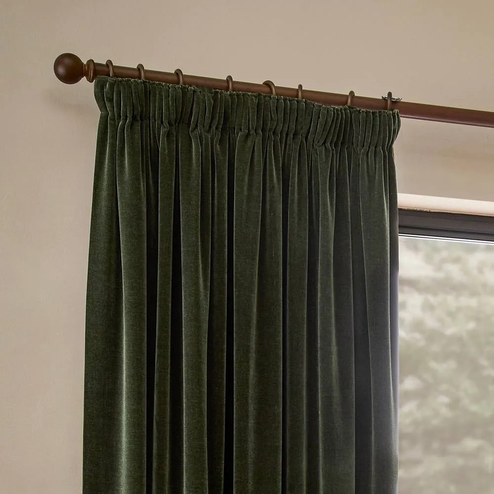Yard Heavy Chenille Velvet Fully Lined Pencil Pleat Curtain Pair in Bottle Green 3