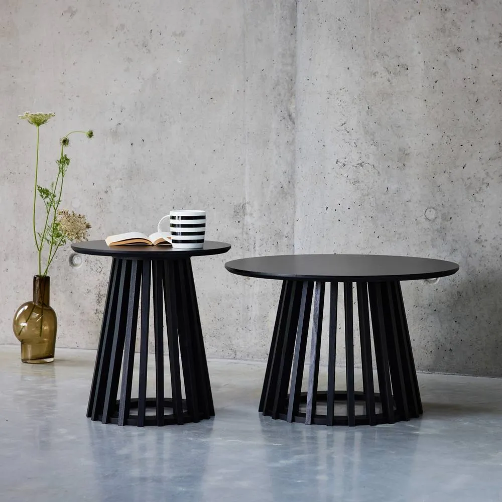 sweeek Pair Of Round Wooden-effect Coffee Tables 40cm & 60cm in Black 1