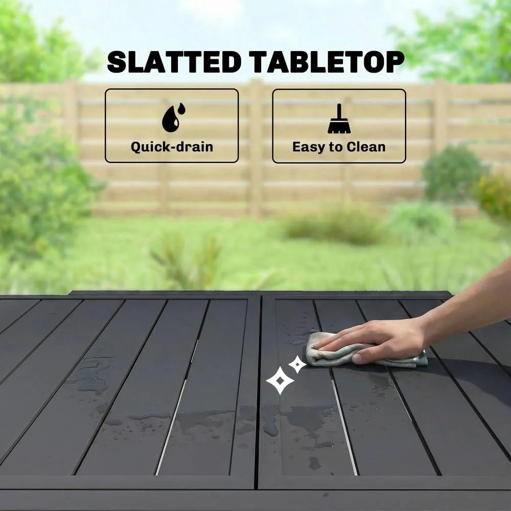 OUTSUNNY Expandable Patio Table for 4-6 People with Slatted Top, Black 6