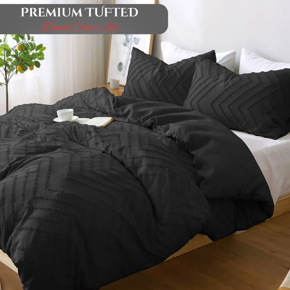 Grace Reversible Tufted Microfiber Duvet Cover Double Hypoallegenic in Black