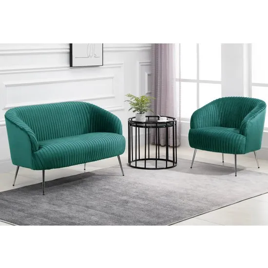 Layla Fabric Upholstered Armchair And 2 Seater Sofa In Green