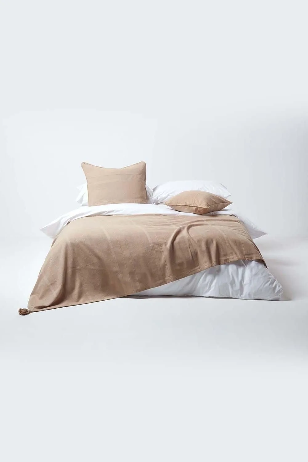 Homescapes Cotton Rajput Ribbed Cushion Cover in Beige 4